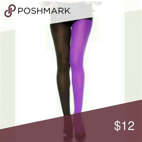 Black Purple Two Tone Opaque Jester Tights Halloween Costume