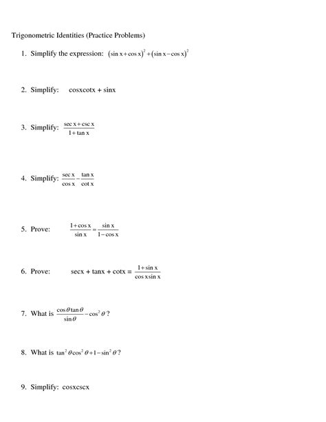 Trig Identities Practice Worksheet