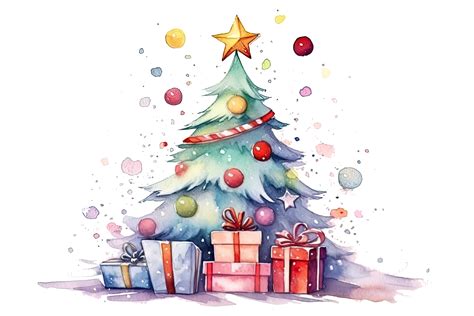 Cute Watercolor Christmas Tree Isolated Illustration Png