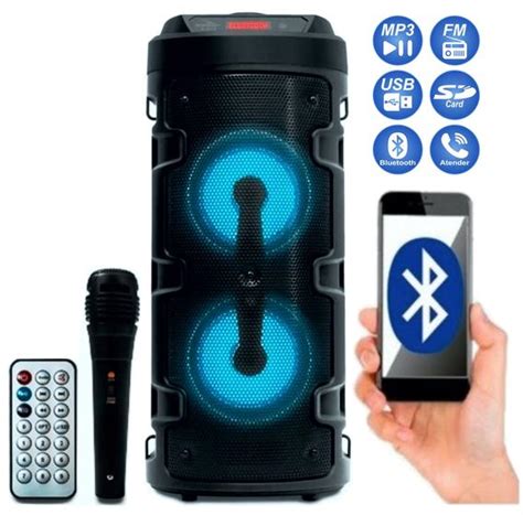 Caixa De Som Port Til R Dio Fm Bluetooth Usb Sd Microfone E Controle