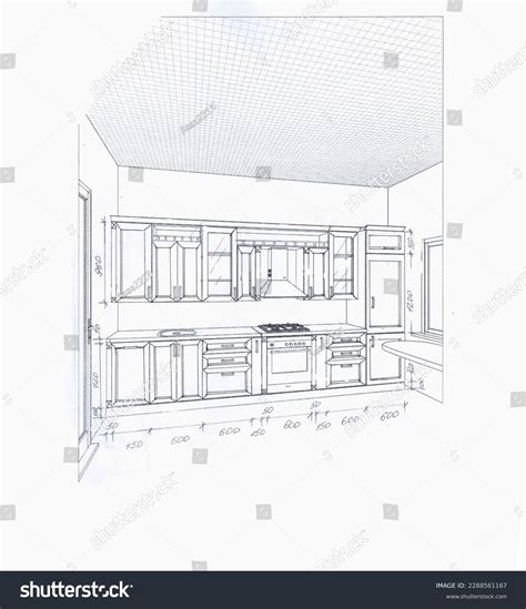 Sketch Drawing Furniture Kitchen Dimensions Design Stock Illustration 2288561167 | Shutterstock