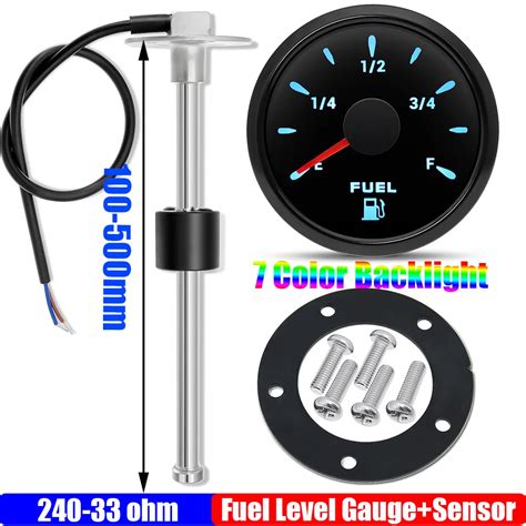 100 550mm Fuel Float Level Sensor 240 33 Ohm Fuel Level Gauge With 7 Color Led