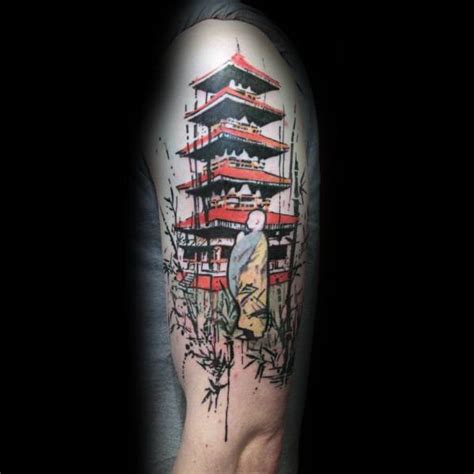 60 Pagoda Tattoo Designs For Men - Tiered Tower Ink Ideas