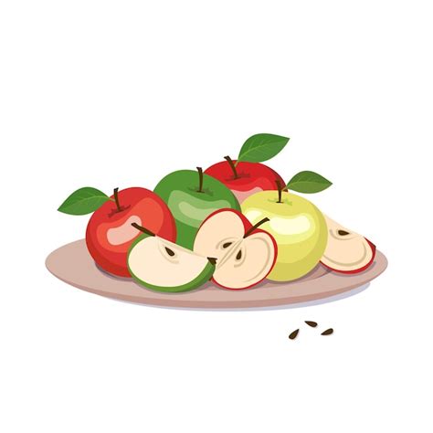 Conjunto De Manzanas Rojas Y Verdes En Un Plato Vector Premium