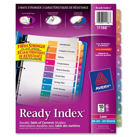 Avery Ready Index Table Of Contents Reference Divider Ld Products