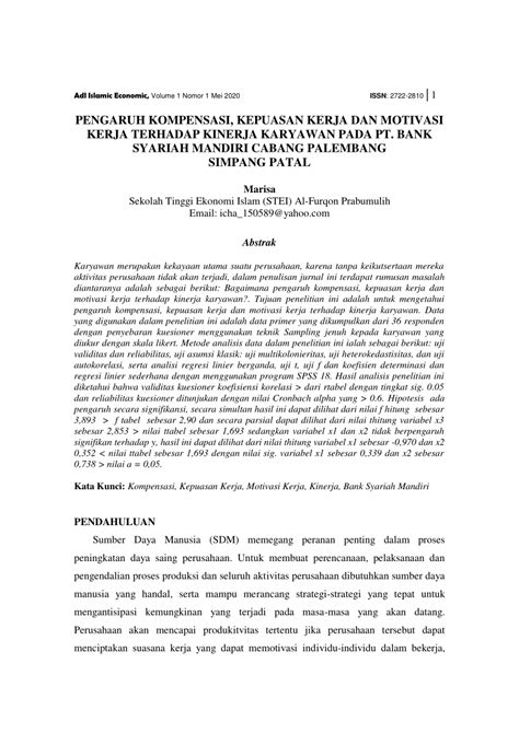 PDF PENGARUH KOMPENSASI KEPUASAN KERJA DAN MOTIVASI KERJA TERHADAP