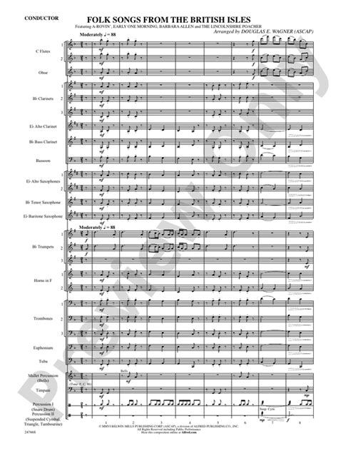 Folk Songs From The British Isles Concert Band Conductor Score Parts