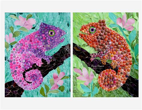 Stained Glass Mosaic Panel Chameleon Lizard Wall Art Etsy