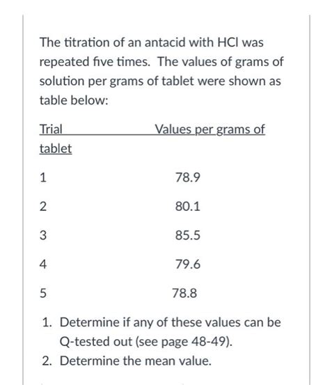 Solved The Titration Of An Antacid With Hcl Was Repeated Chegg