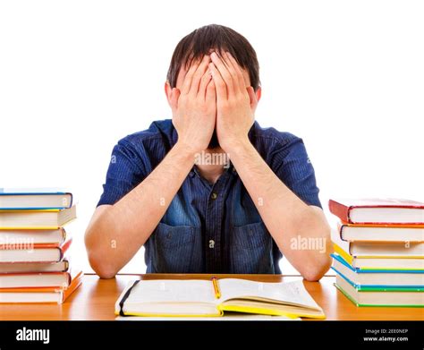 Sad Student on the School Desk Isolated on the White Background Stock ...