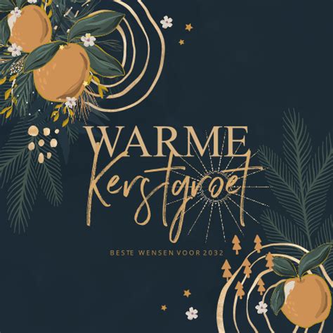 Kerstkaart Takjes En Bloemetjes Met Goudfolie Tekst