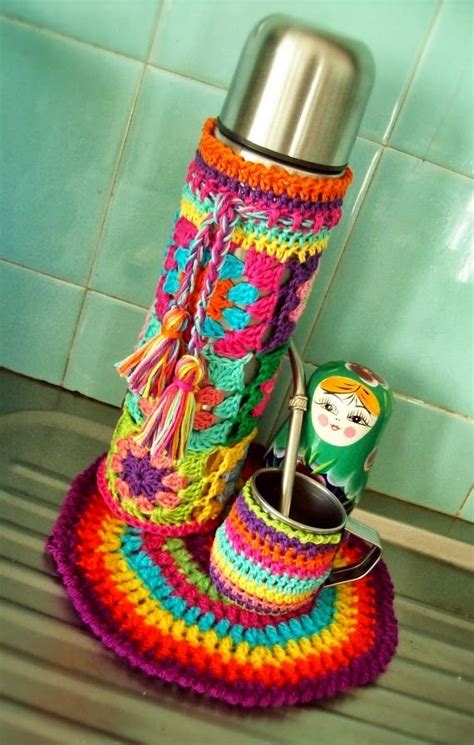 Tejidos Artesanales En Crochet Fundas Tejidas Para Termos Ganchillo