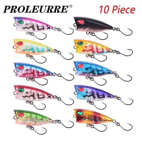 10pcs Topwater Mini Popper Fishing Lure Set 4cm 3g Hard Plastic Wobbler