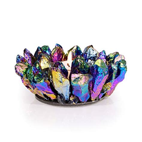 Kalifano Rainbow Quartz Cluster Crystal Tealight Candle Holder