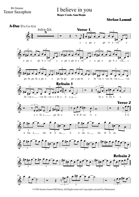 I Believe In You Arr Stefan Lamml By Don Williams Sheet Music For