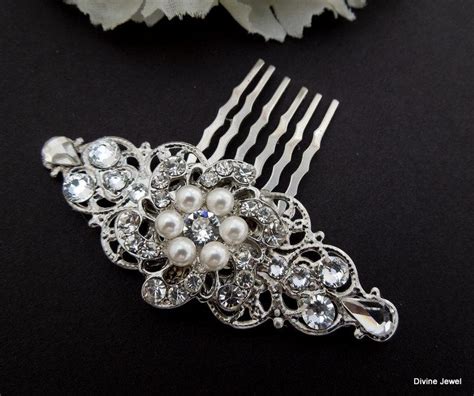 Pearl Hair Comb Bridal Wedding Rhinestone Hair Comb Ivory Or White