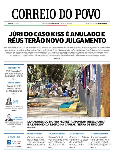 Capa Correio do Povo Edição Quinta 4 de Agosto de 2022