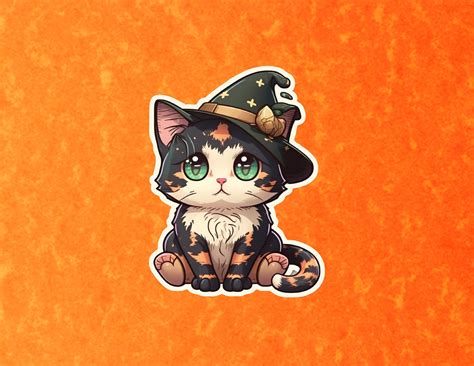 Calico Cat Sticker, Cute Calico Cat Sticker, Halloween Cat Sticker