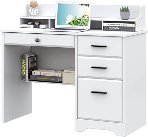 Catrimown Computer Desk White Desk With 4 Drawers Home Office Desk