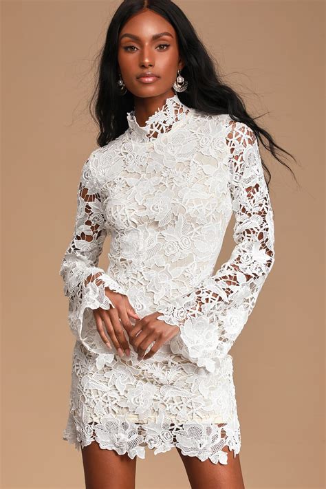 High Neck White Lace Dress