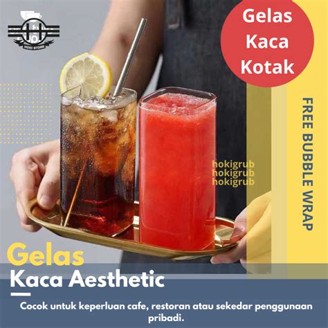 Jual Gelas Kaca Kotak Kopi Teh Juice Aesthetic Square Glass Ml