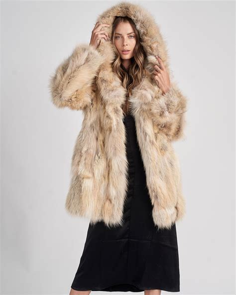 Melanie Hooded Coyote Fur Coat