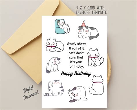 Funny Cat Birthday Card Cat Greeting Card Funny Birthday Card Digital
