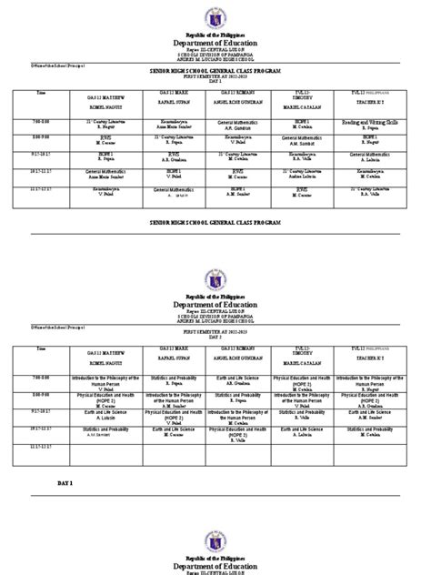 AMLHS SHS General Class Program 2022 2023 First Semester | PDF