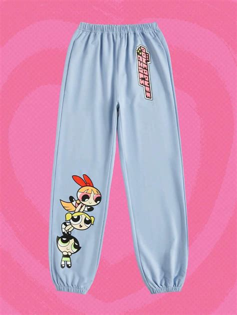 The Powerpuff Girls Romwe Letter Cartoon Graphic Joggers Shein Uk