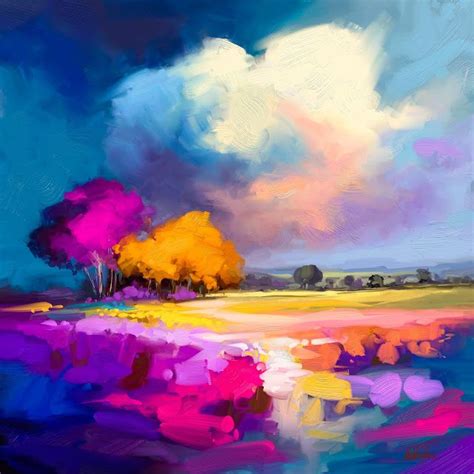 Cloudy Autumn Day Landscape Digital Oil Painting By Mikko Tyllinen In