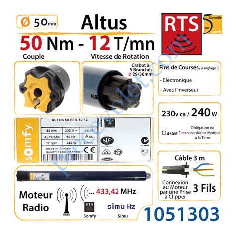 Somfy 1051303 Moteur Somfy Altus Rts 50 12 LT 50