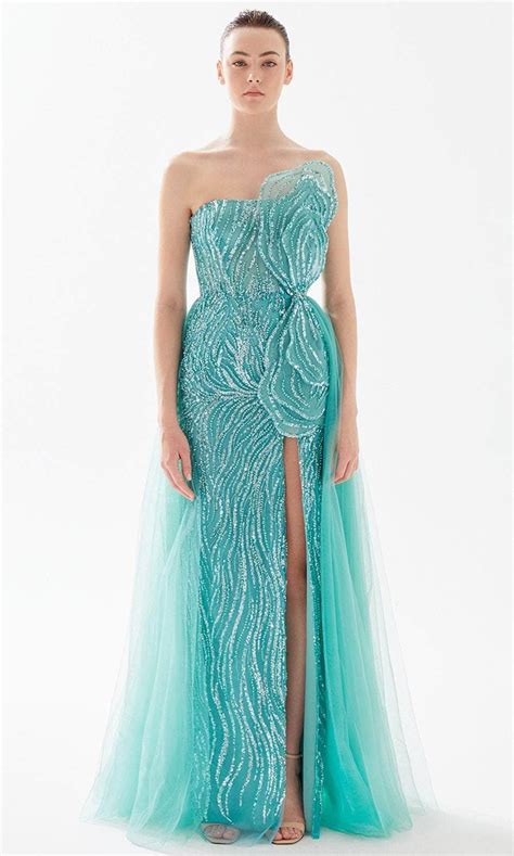 Tarik Ediz 98308 Strapless Beaded Evening Dress Couture Candy