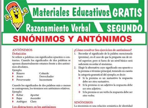 Ejercicios De Sinonimos Y Antonimos Para Segundo Grado De Secundaria Nbkomputer