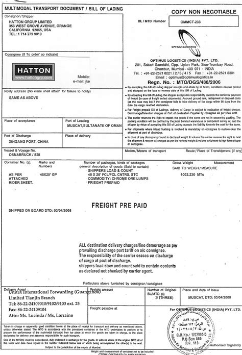 Contoh Bill Of Lading 56 Koleksi Gambar