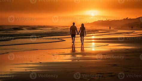 Lovers Couple Walking On The Beach Generated By AI 25116443 Stock Photo