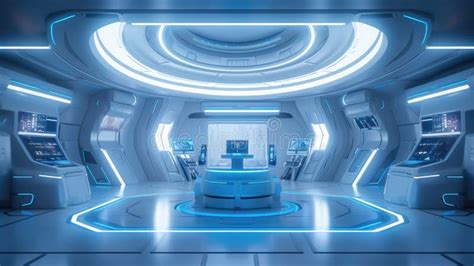 Futuristic Spaceship Interior with Blue. Sci-fi Control Room Concept ...