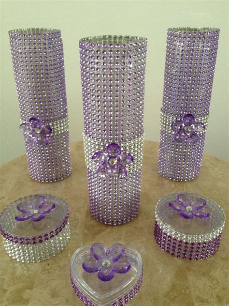 Set Of 3 Decorated Bling Glass Cyclinder Candles By Dreamonbridal 35