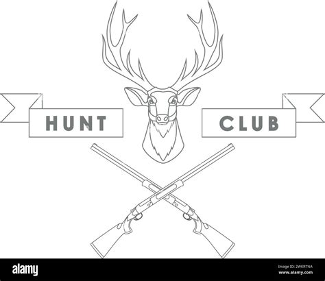 Deer Head Crossed Hunting Rifles And Banner Of Hunting Club Isolated