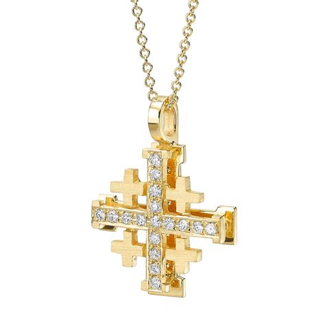 K Gold Jerusalem Cross Pendant With Diamonds Etsy