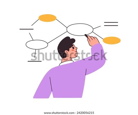 student drawing flowchart algorithm scheme learner stock vector