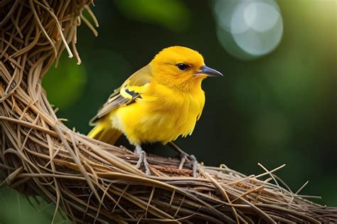 Premium Photo | A yellow bird sits on a nest