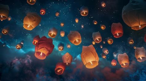 Premium Photo | Sky lanterns in the night sky