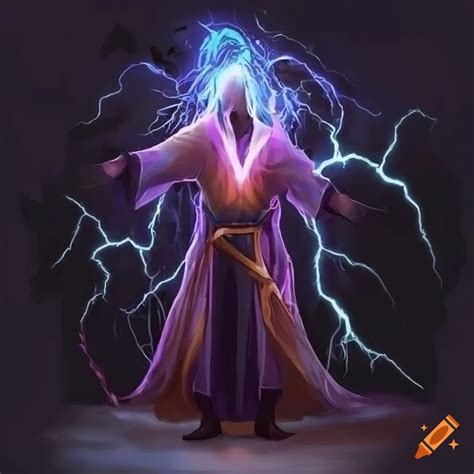 An Electric Mage In A Sparking Robe Wielding Crackling Lightning In