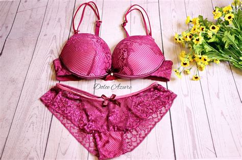 Sexy Pink Plum Fuchsia Lace Push Up Bra Panty Lingerie Set Etsy