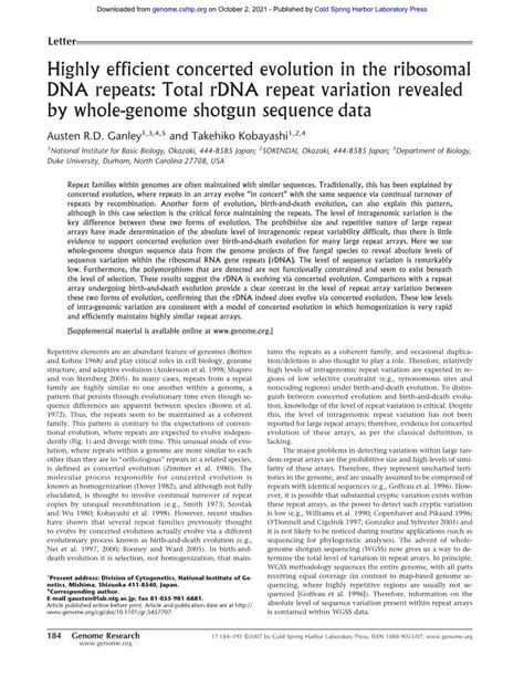 Highly Efficient Concerted Evolution In The Ribosomal Dna Repeats Total Rdna Repeat Variation