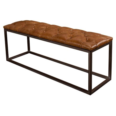 Mid Century Modern Tufted Black Leather Upholstered Bench At 1stdibs