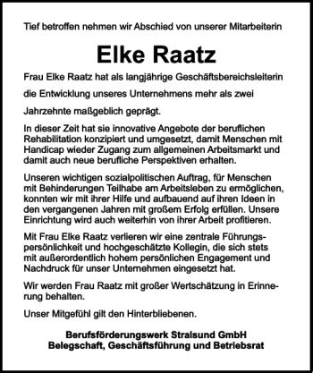 Traueranzeigen Von Elke Raatz Trauer Anzeigen De