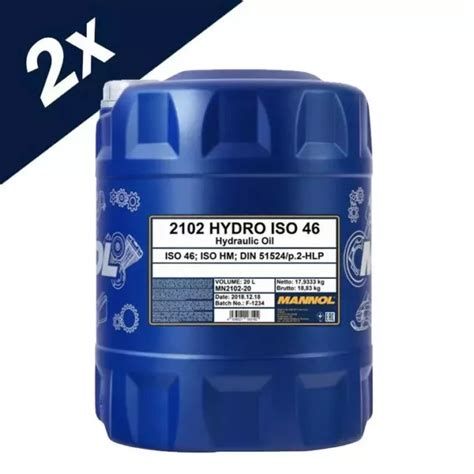 MANNOL 2X10L HYDRAULIC Oil 46 Fluid HLP 46 High Grade 20 Litres ISO 46