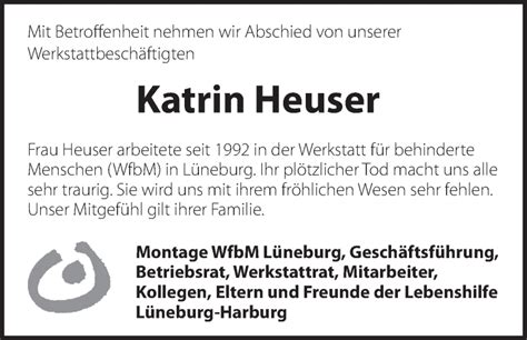 Traueranzeigen Von Katrin Heuser Trauer L Neburg De