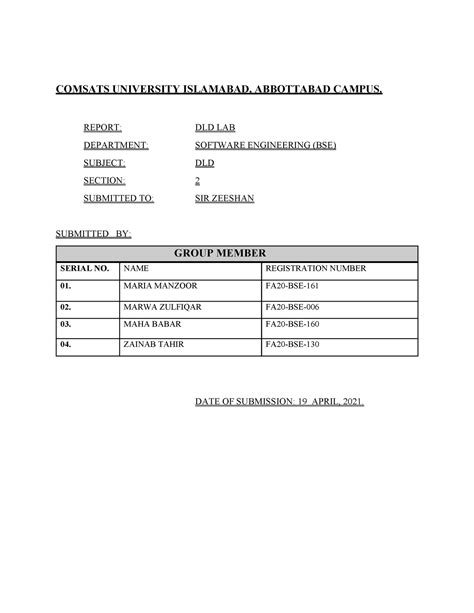 Dld Lab Report Solved Comsats University Islamabad Abbottabad Campus